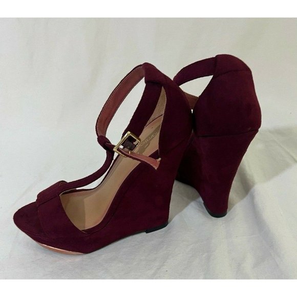 Xhilaration Women's Shoes Heels Wedge Red Wine T- Strap Open Toe Size 5.5 - Picture 5 of 12